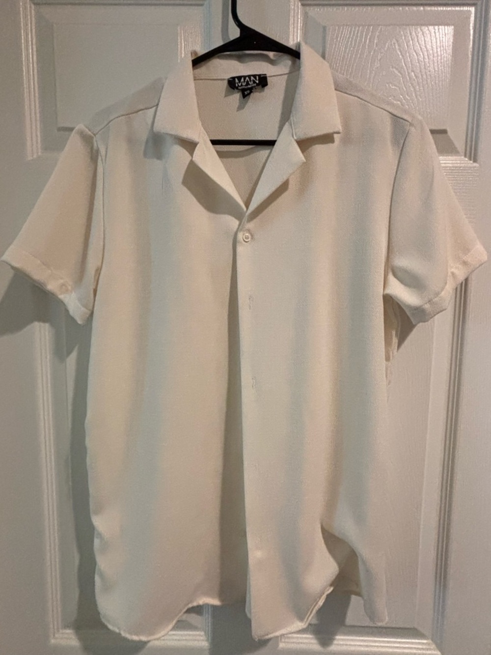 Cream Short-Sleeve Camp Collar Button-Down Shirt